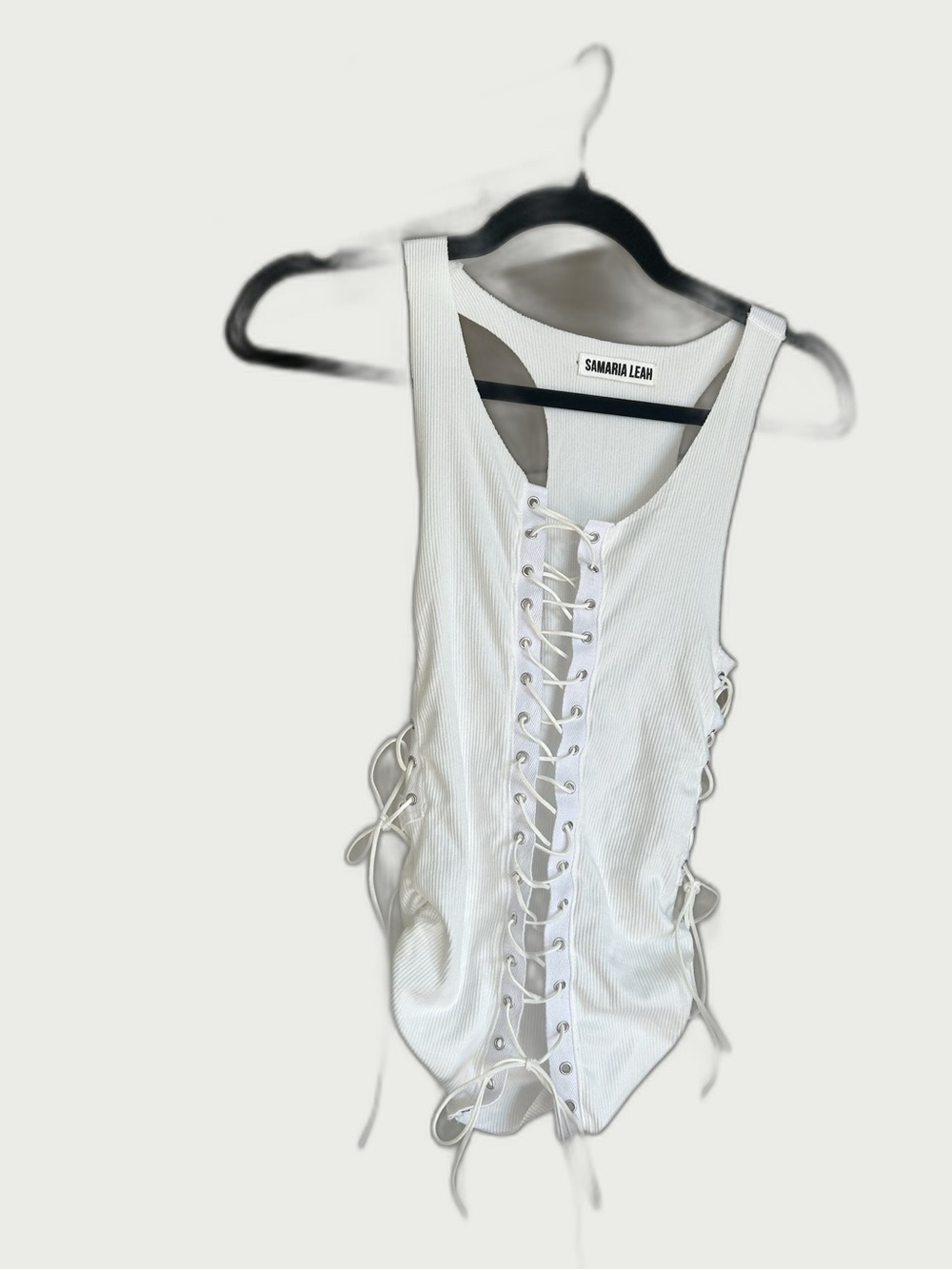 White Lace-Up Ribbed Tank